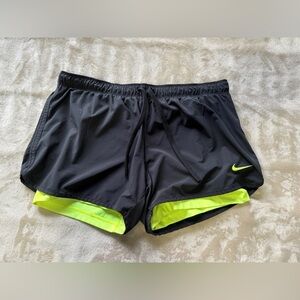 Nike Black Athletic Shorts with Neon Yellow Liner